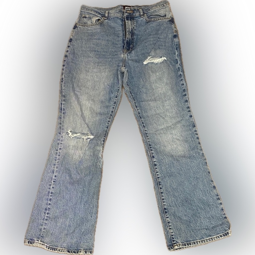 BDG by Urban Outfitters Light Blue Distressed High Rise Stretch Flare Jeans